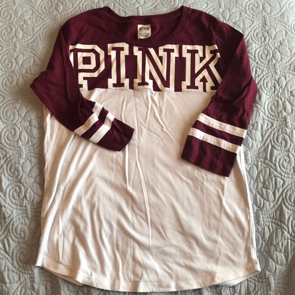 PINK Maroon and white 3/4 sleeve t-shirt